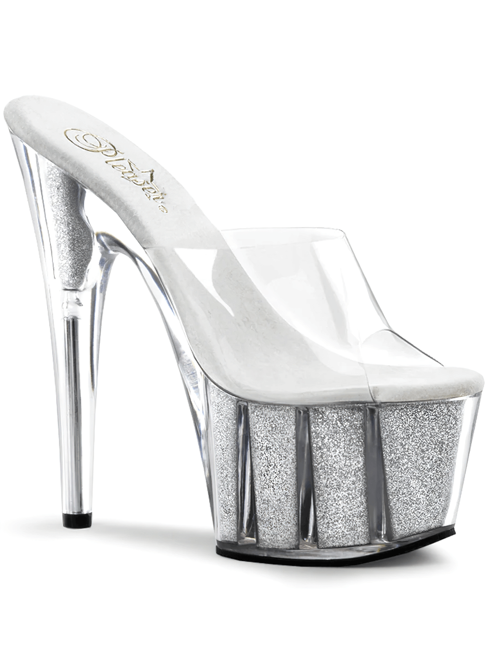 PLEASER Glitter Platform Slide with Clear Strap