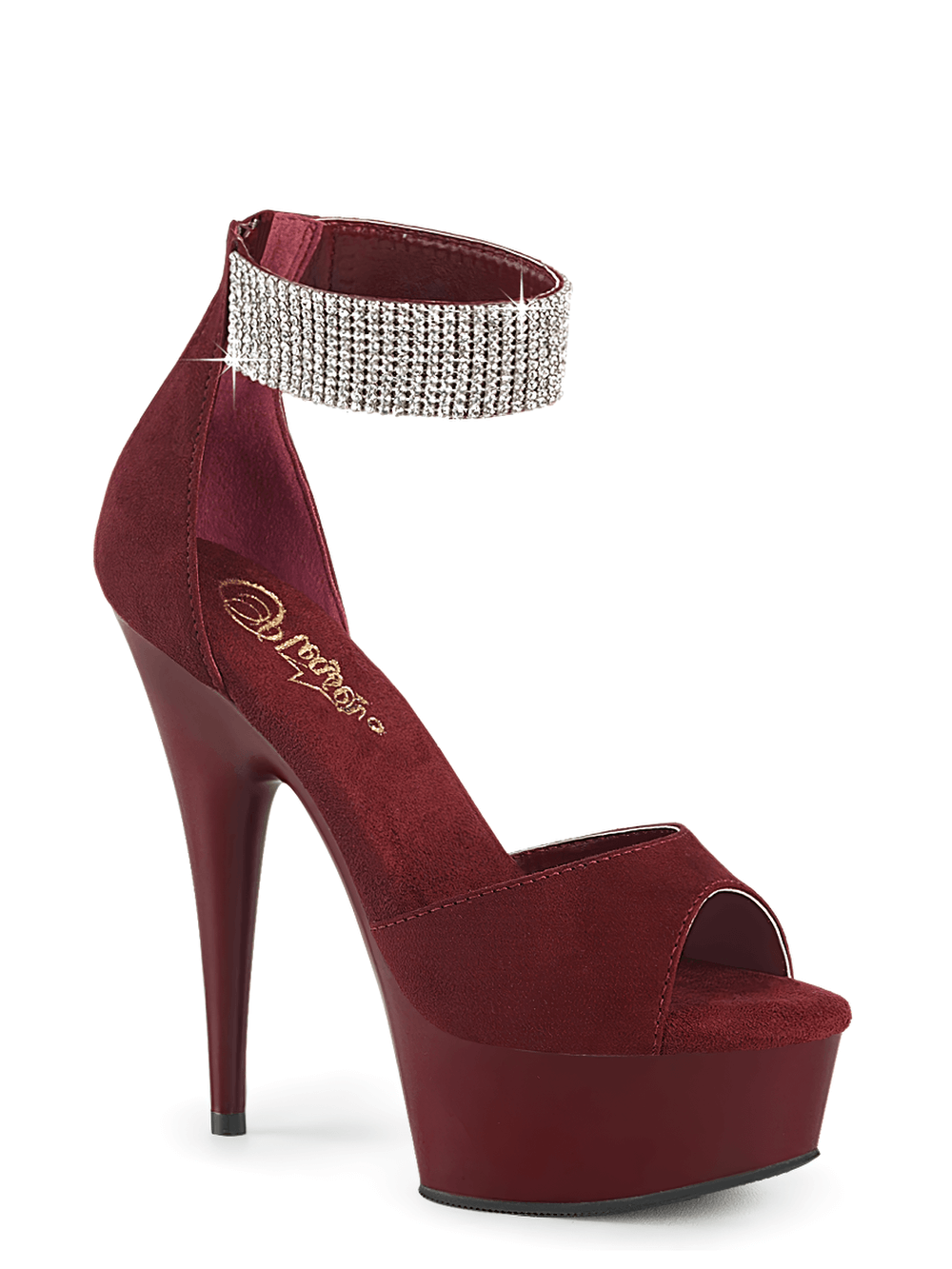 PLEASER Plush Burgundy Platform Sandals with Rhinestone Cuff