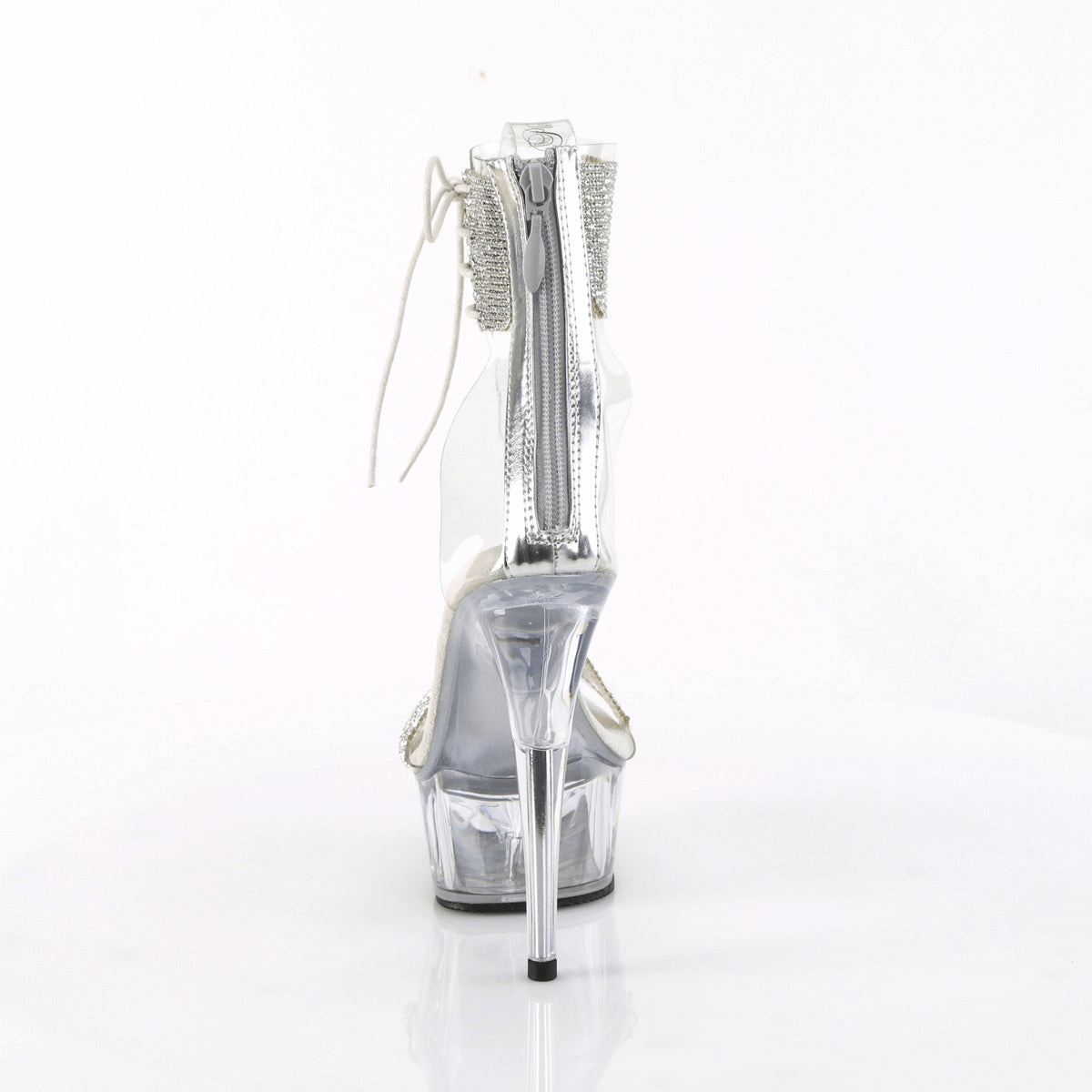 PLEASER Rhinestone Cuff Sandals with Clear Platform Heels