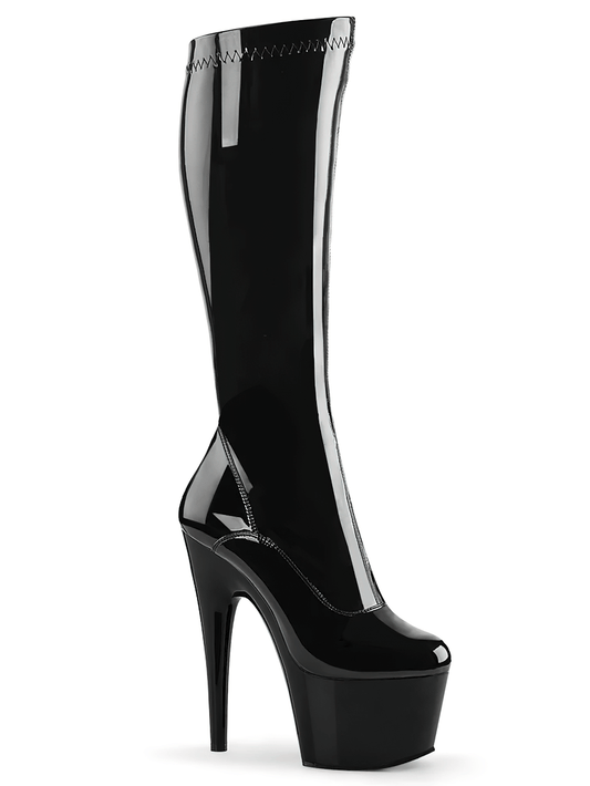 PLEASER Sleek Black Knee Boots with Towering Heels