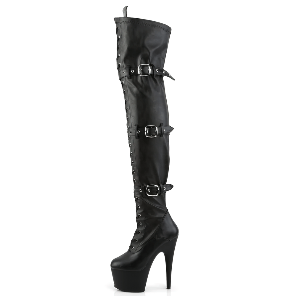PLEASER Thigh-High Triple-Buckle Lace-Up Boots