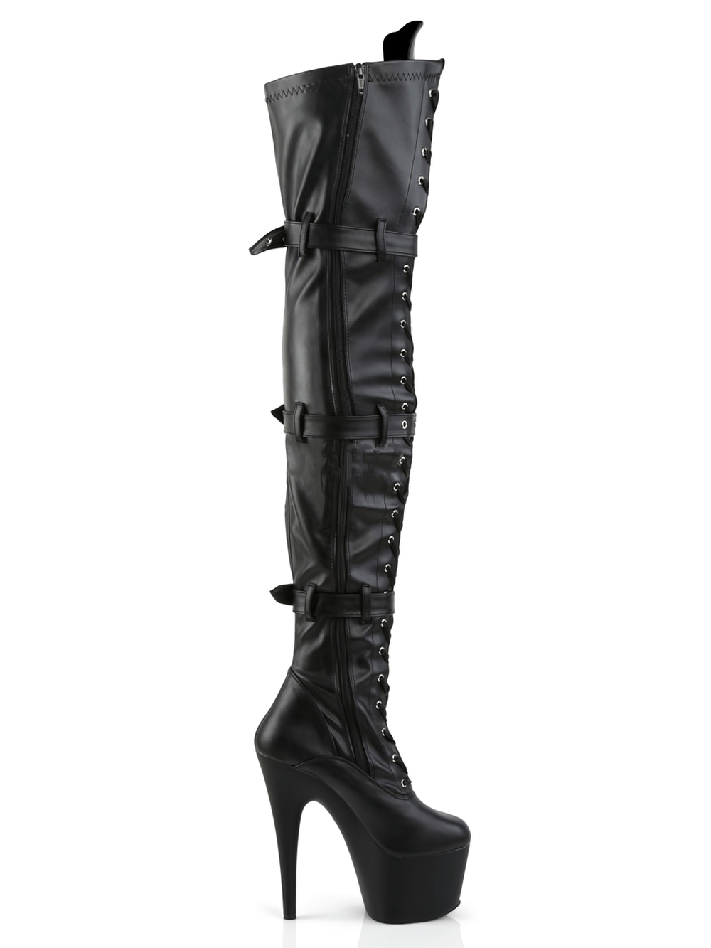 PLEASER Thigh-High Triple-Buckle Lace-Up Boots