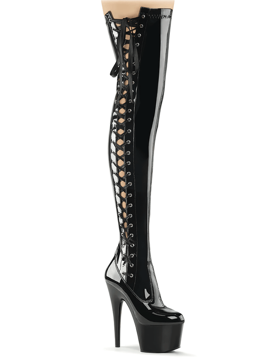 PLEASER Women's Black Thigh High Platform Lace-Up Boots