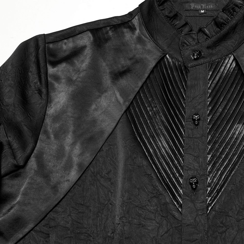Pleated Gothic Button-Up Shirt with Glossy Accents