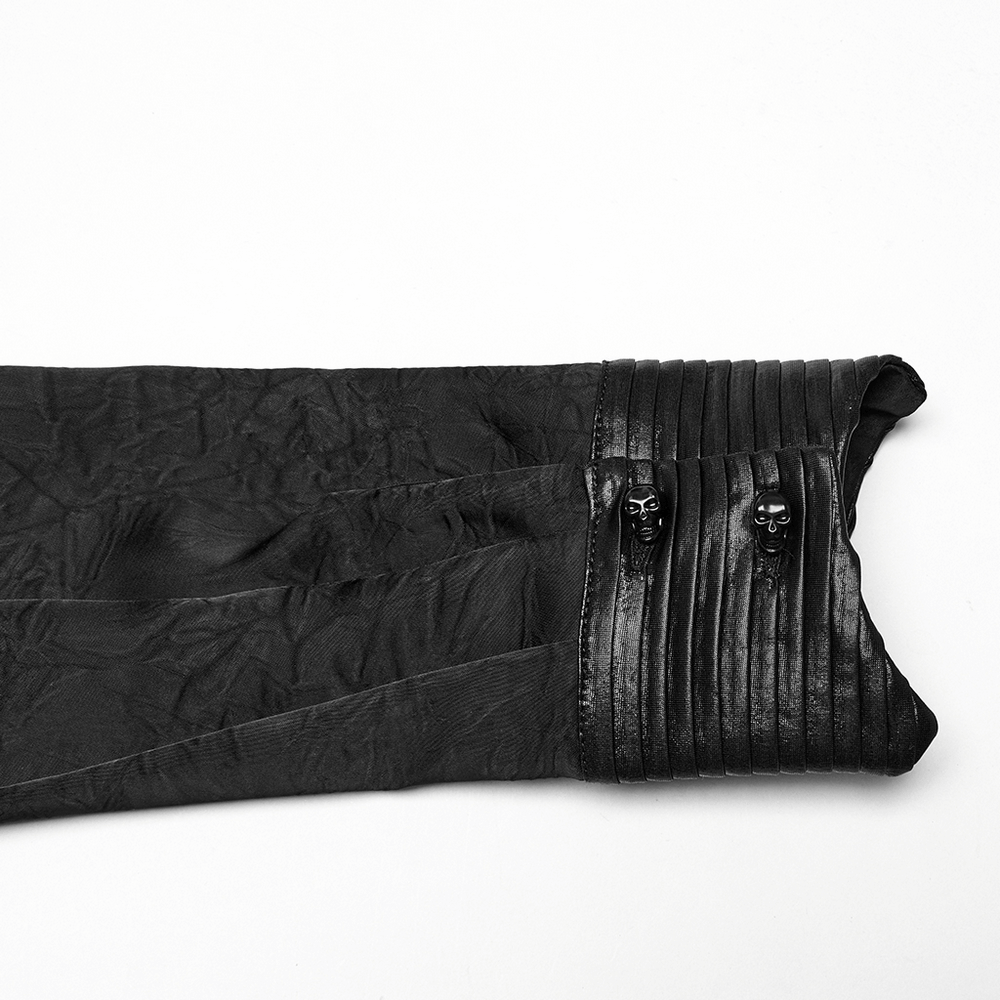 Pleated Gothic Button-Up Shirt with Glossy Accents