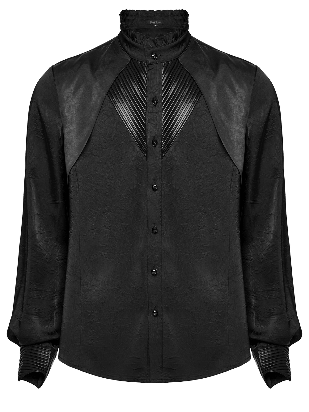Pleated Gothic Button-Up Shirt with Glossy Accents