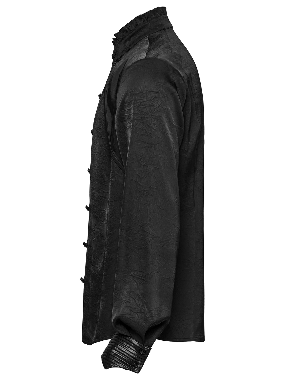 Pleated Gothic Button-Up Shirt with Glossy Accents