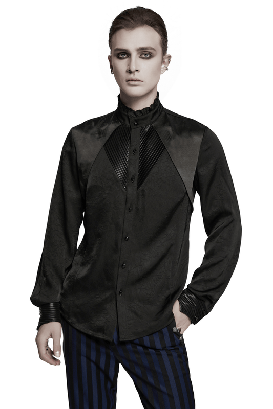 Pleated Gothic Button-Up Shirt with Glossy Accents