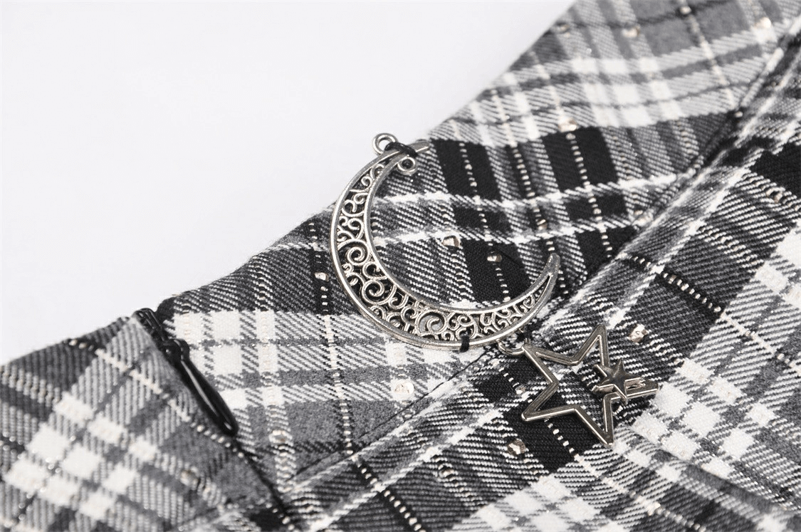 Pleated Gothic Mini Skirt with Black and White Plaid