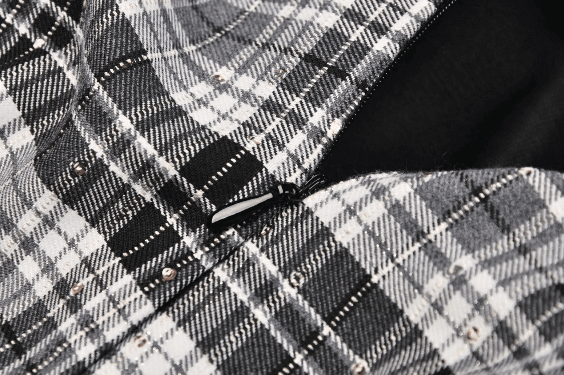 Pleated Gothic Mini Skirt with Black and White Plaid