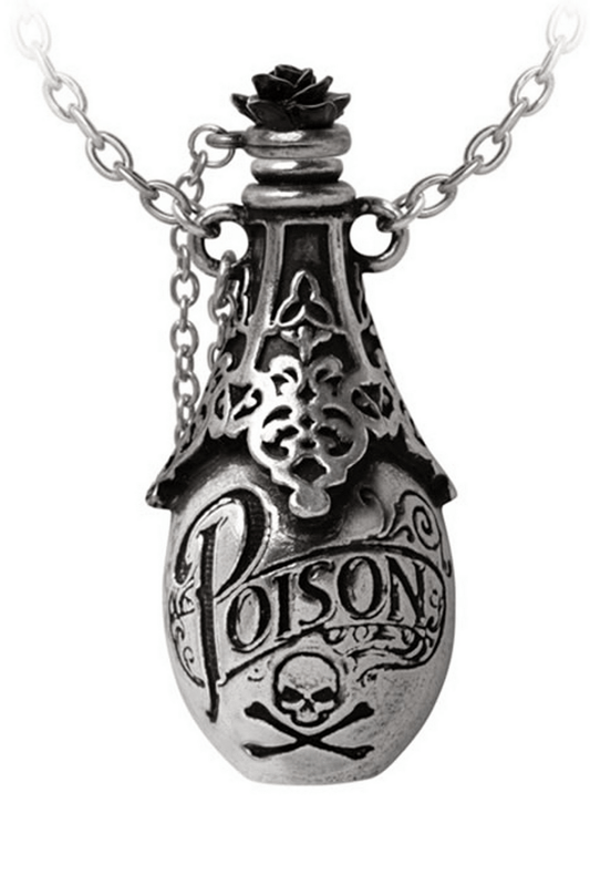 Poison Bottle Pendant with Skull and Black Rose Detail