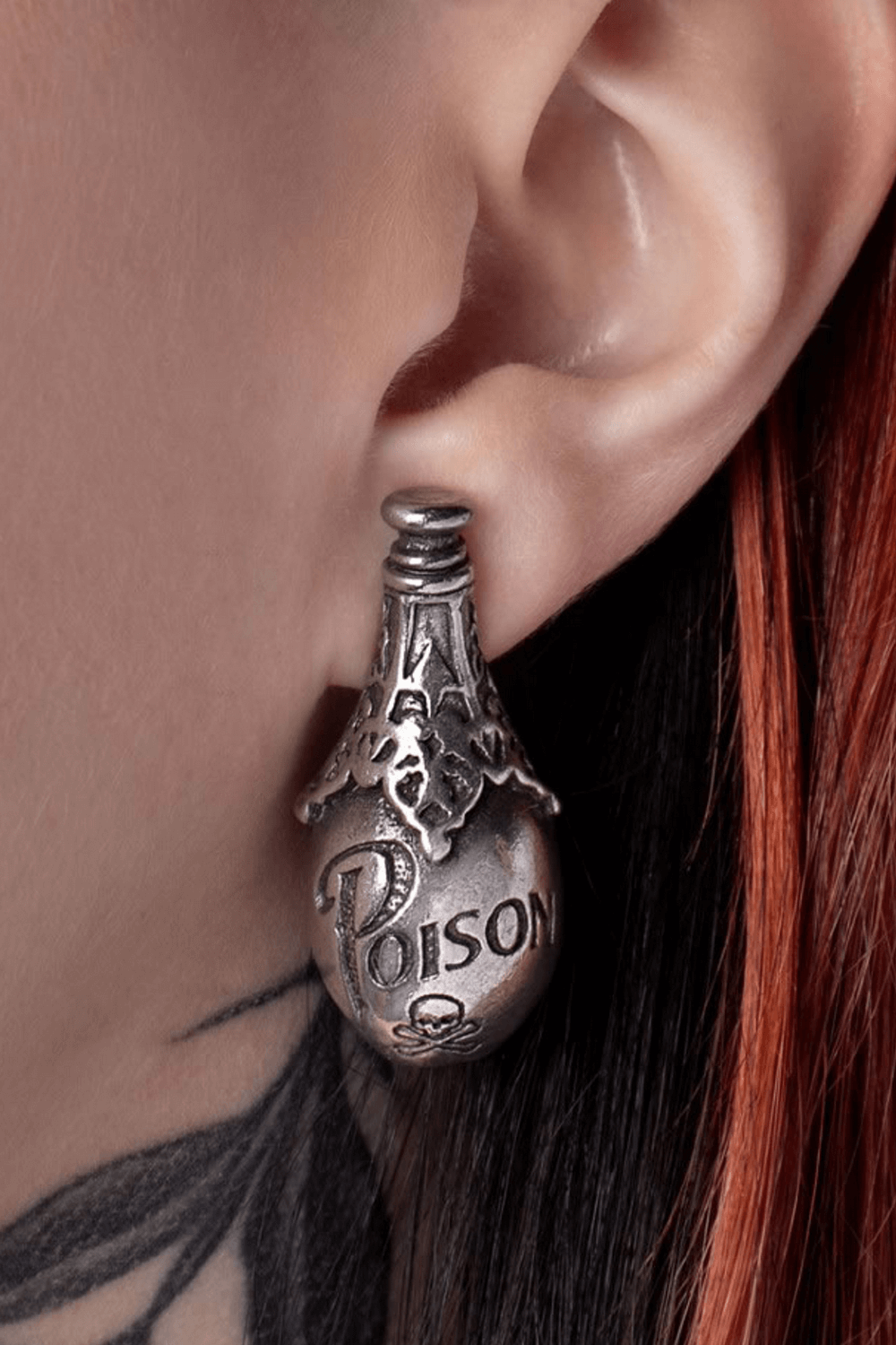 Poison Bottle Statement Earrings in Gothic Style