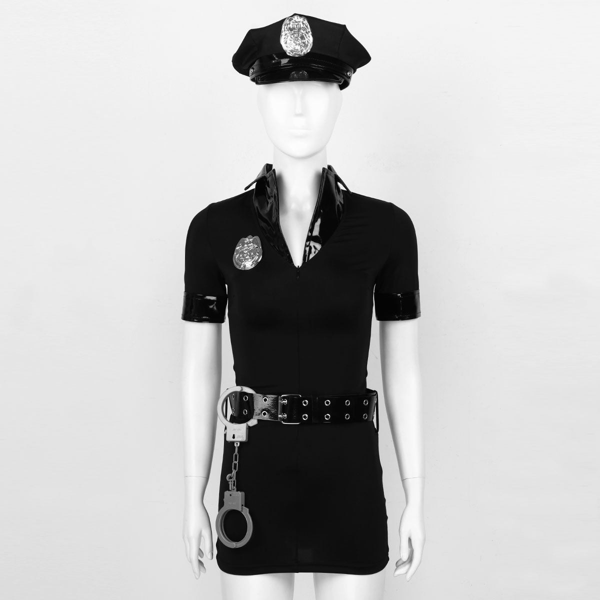Police Officer Cosplay Women's Costume / Halloween Costume With Hat And Cuffs / Bodycon Mini Dress