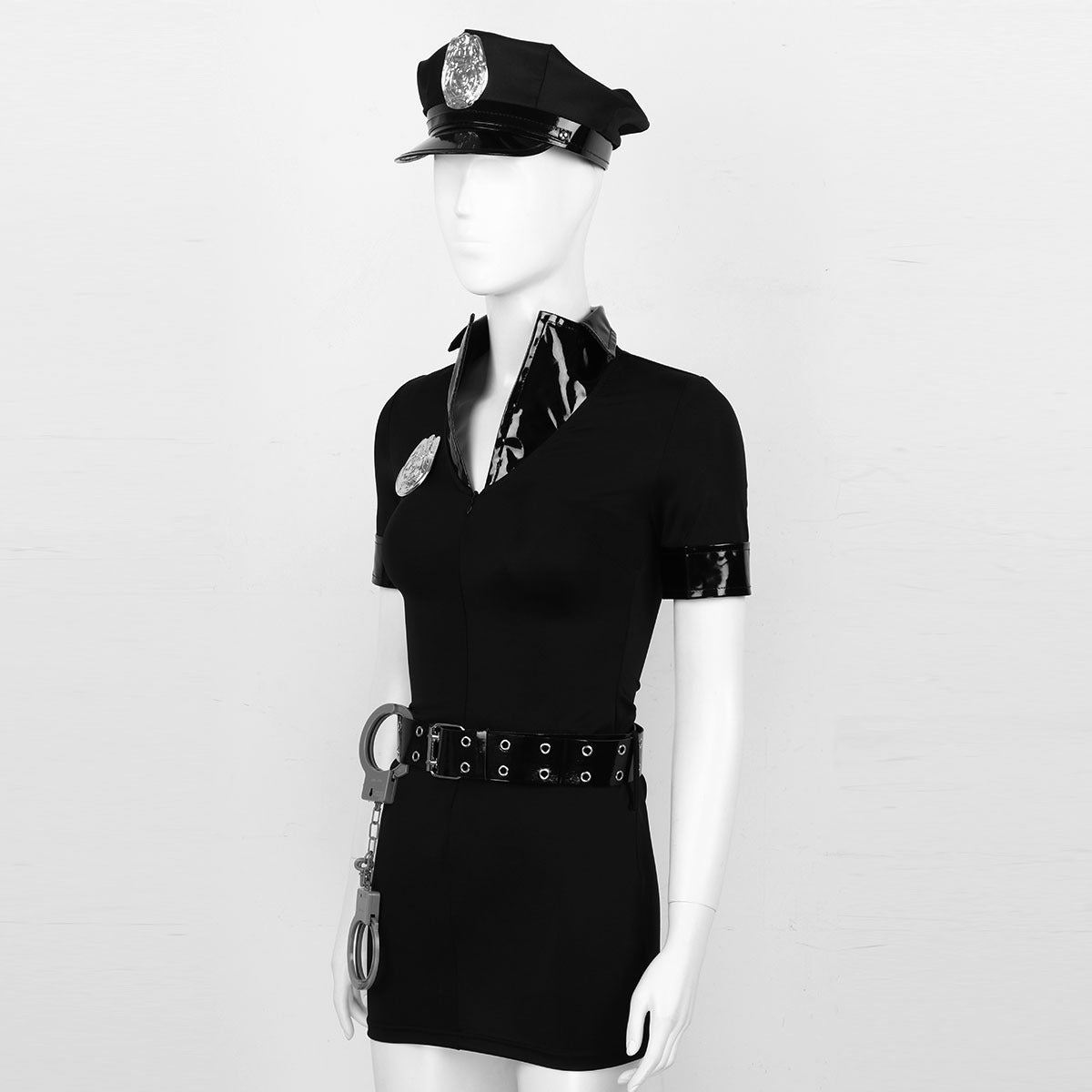 Police Officer Cosplay Women's Costume / Halloween Costume With Hat And Cuffs / Bodycon Mini Dress