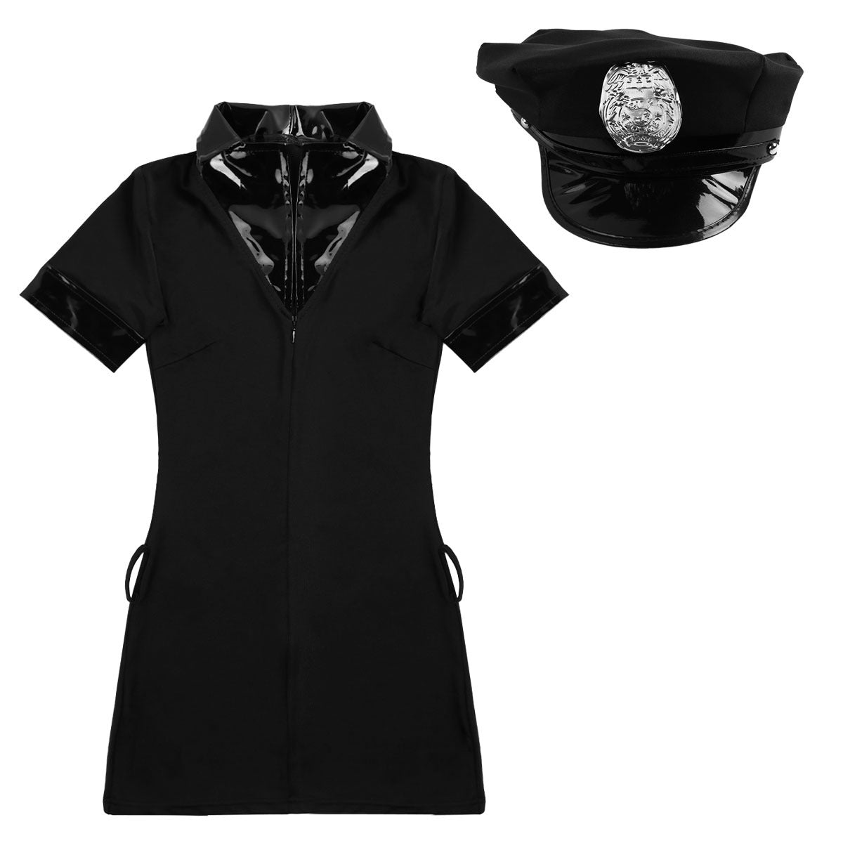 Police Officer Cosplay Women's Costume / Halloween Costume With Hat And Cuffs / Bodycon Mini Dress