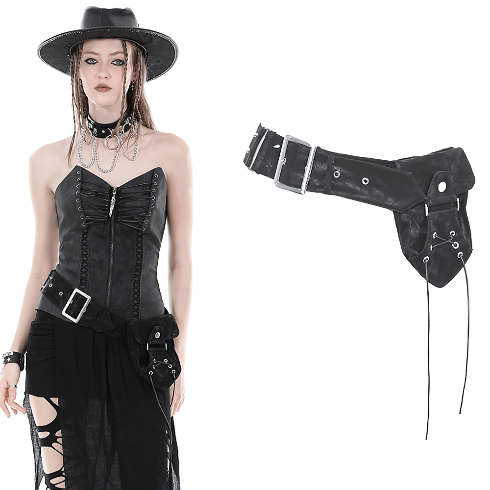 Post-Apocalyptic Faux Leather Pocket Belt for Women