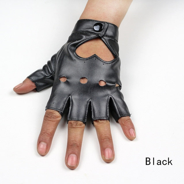 Punk Rock semi-finger Gloves / PU leather fingerless Mittens for Women / alternative fashion
