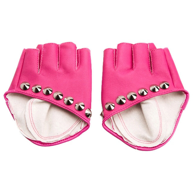 Female Gloves Alternative Fashion Women / PU Leather Biker Chick Fingerless punk Rock Metal