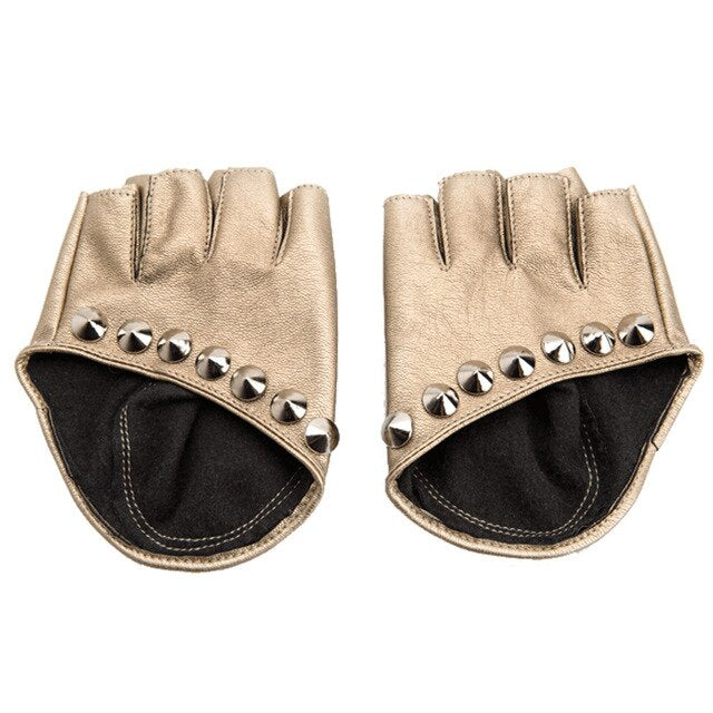 Female Gloves Alternative Fashion Women / PU Leather Biker Chick Fingerless punk Rock Metal