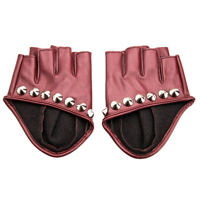 Female Gloves Alternative Fashion Women / PU Leather Biker Chick Fingerless punk Rock Metal