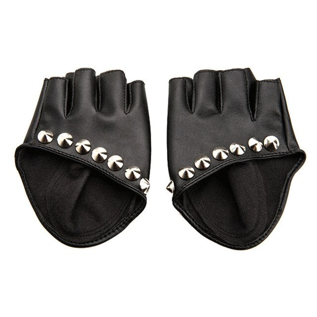 Female Gloves Alternative Fashion Women / PU Leather Biker Chick Fingerless punk Rock Metal