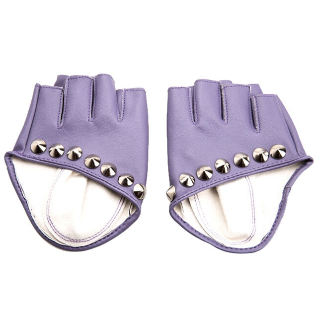 Female Gloves Alternative Fashion Women / PU Leather Biker Chick Fingerless punk Rock Metal