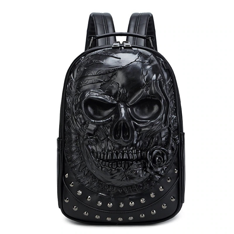 PU Leather Backpacks For Men and Women / Luxury Designe Large Capacity Laptop Bag with Skull