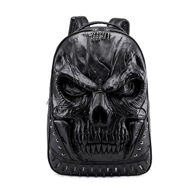 PU Leather Backpacks For Men and Women / Luxury Designe Large Capacity Laptop Bag with Skull