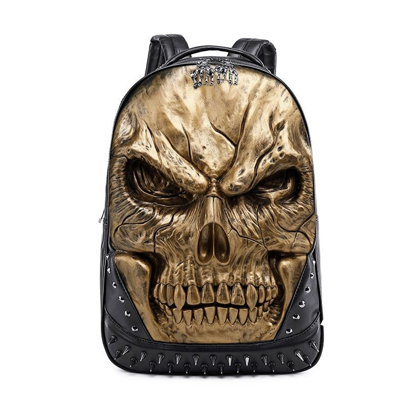 PU Leather Backpacks For Men and Women / Luxury Designe Large Capacity Laptop Bag with Skull
