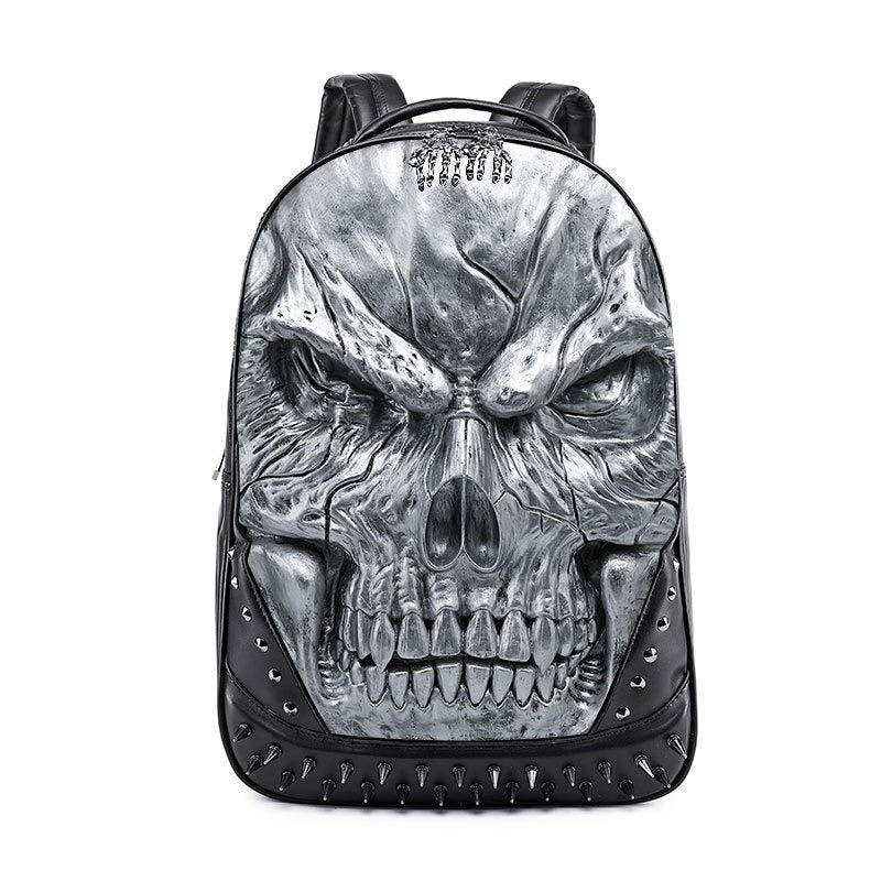 PU Leather Backpacks For Men and Women / Luxury Designe Large Capacity Laptop Bag with Skull