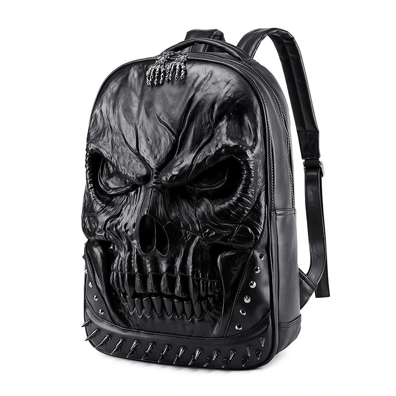 PU Leather Backpacks For Men and Women / Luxury Designe Large Capacity Laptop Bag with Skull