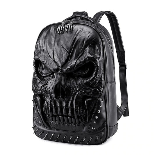 PU Leather Backpacks For Men and Women / Luxury Designe Large Capacity Laptop Bag with Skull