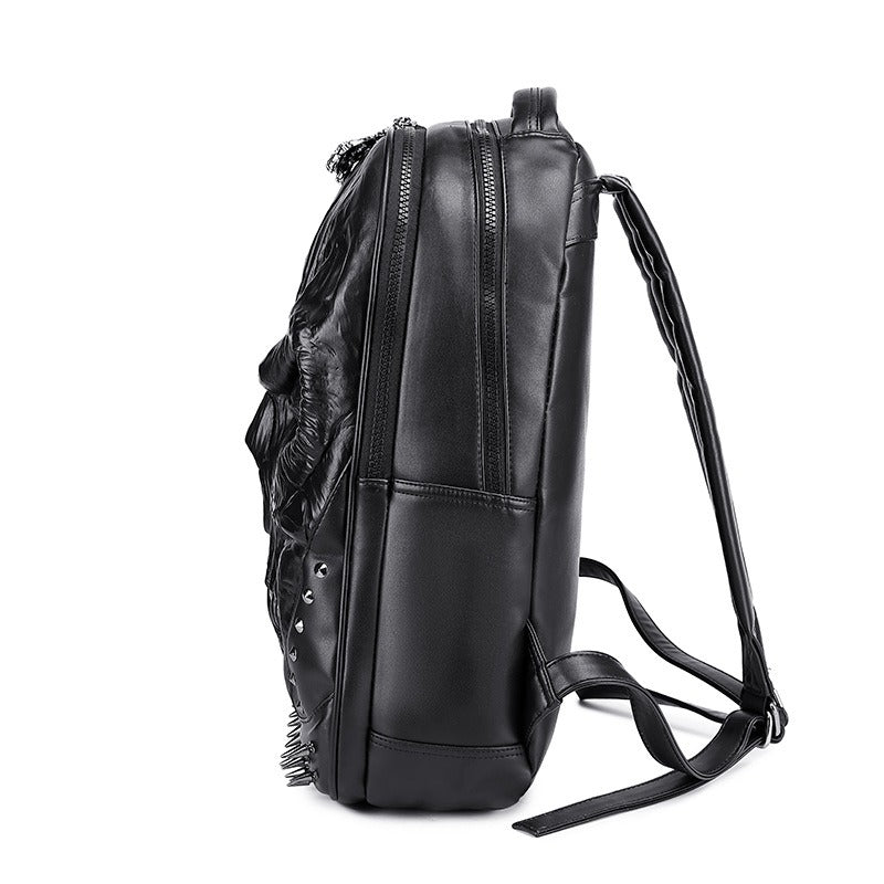 PU Leather Backpacks For Men and Women / Luxury Designe Large Capacity Laptop Bag with Skull