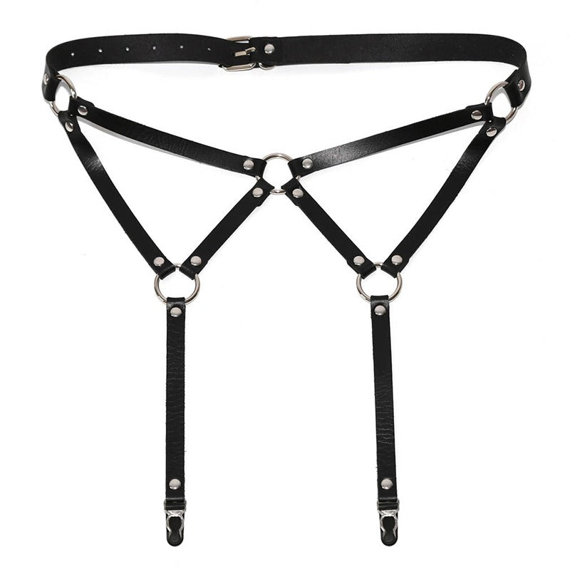 PU Leather Body Bondage Suspenders Belts / Adjustable Waist Harness / Sexy Women Garter Belt