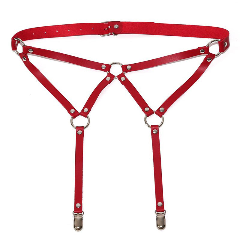 PU Leather Body Bondage Suspenders Belts / Adjustable Waist Harness / Sexy Women Garter Belt