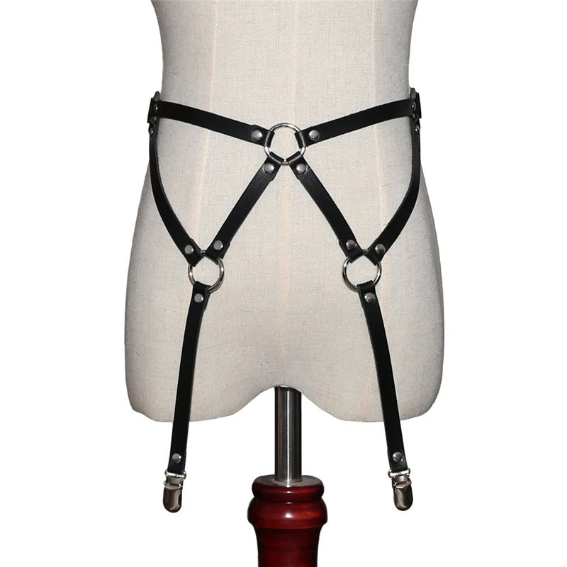 PU Leather Body Bondage Suspenders Belts / Adjustable Waist Harness / Sexy Women Garter Belt