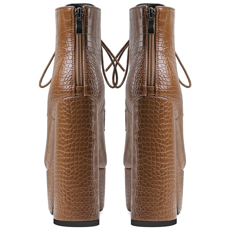 PU Leather Casual Style Women Shoes with Round Toe / Square High Heel Ankle Boots