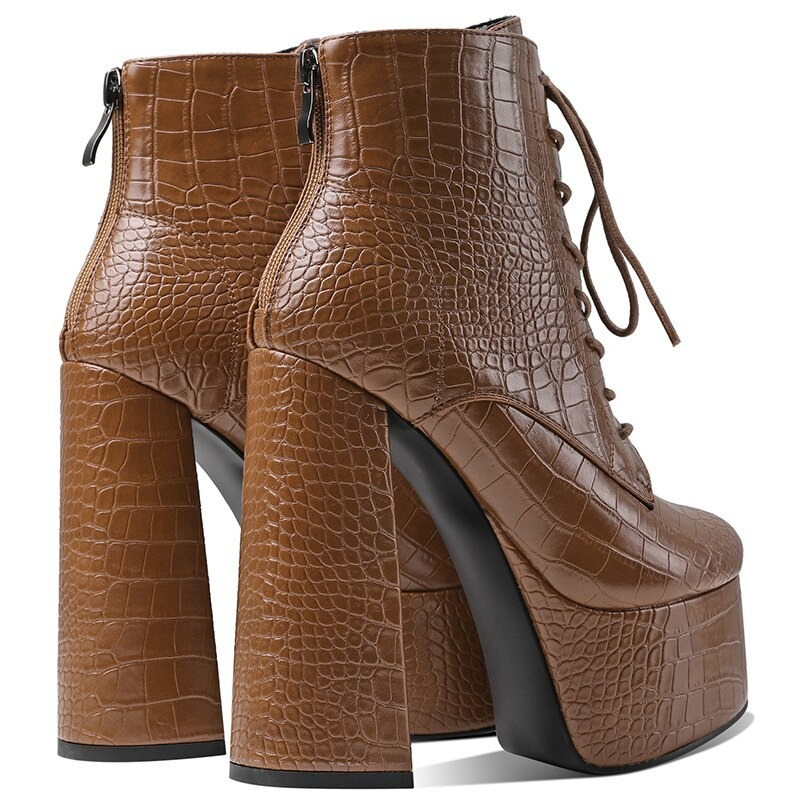 PU Leather Casual Style Women Shoes with Round Toe / Square High Heel Ankle Boots
