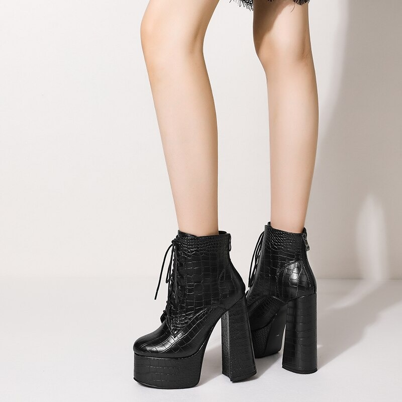PU Leather Casual Style Women Shoes with Round Toe / Square High Heel Ankle Boots