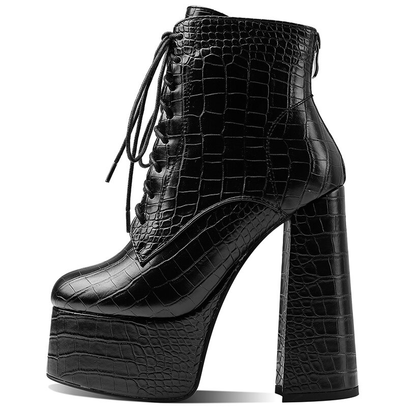PU Leather Casual Style Women Shoes with Round Toe / Square High Heel Ankle Boots