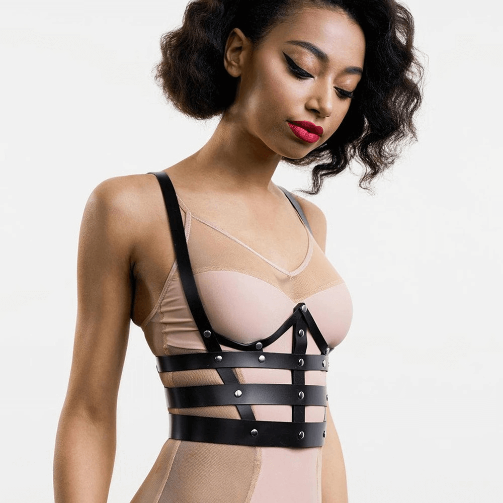 PU Leather Chest Harness for Ladies / Sexy Lingerie Goth Suspenders / Body Waist Belts