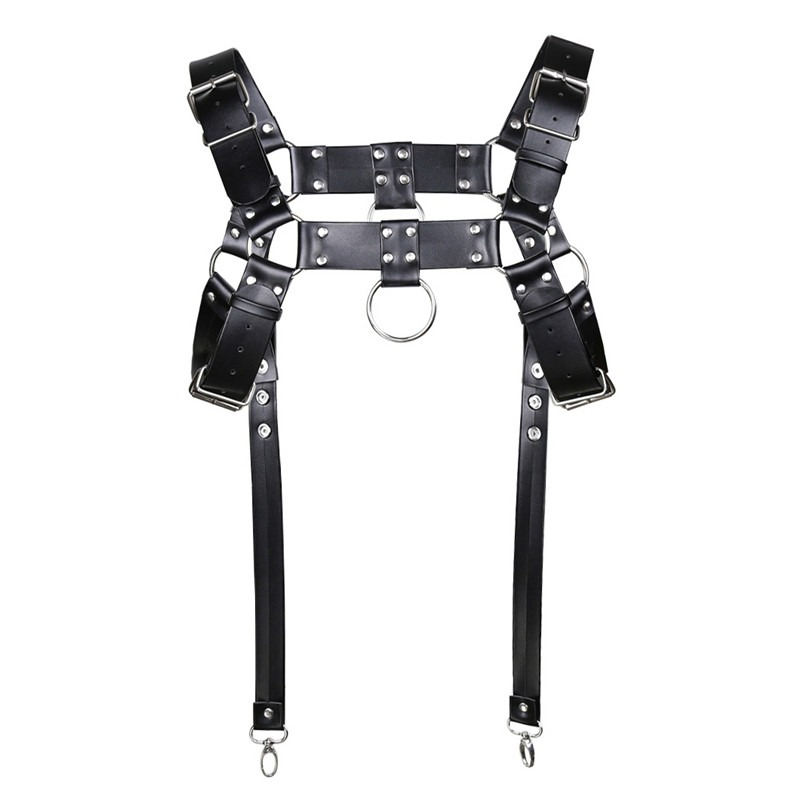 PU Leather Metal Rivets Body Bondage Harness / Goth Punk Adjustable Body Suspenders