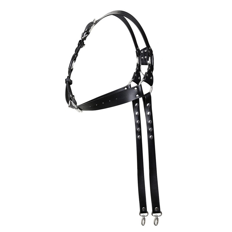 PU Leather Metal Rivets Body Bondage Harness / Goth Punk Adjustable Body Suspenders