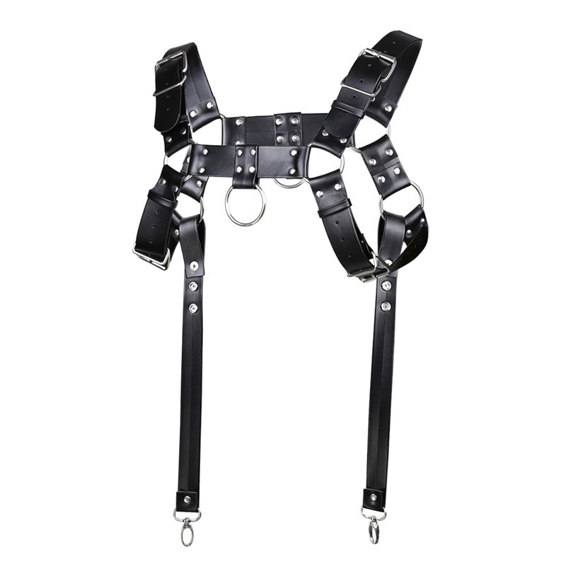 PU Leather Metal Rivets Body Bondage Harness / Goth Punk Adjustable Body Suspenders