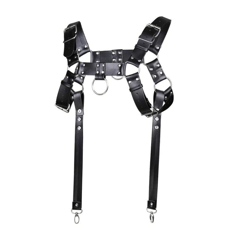 PU Leather Metal Rivets Body Bondage Harness / Goth Punk Adjustable Body Suspenders