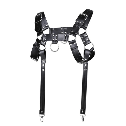 PU Leather Metal Rivets Body Bondage Harness / Goth Punk Adjustable Body Suspenders