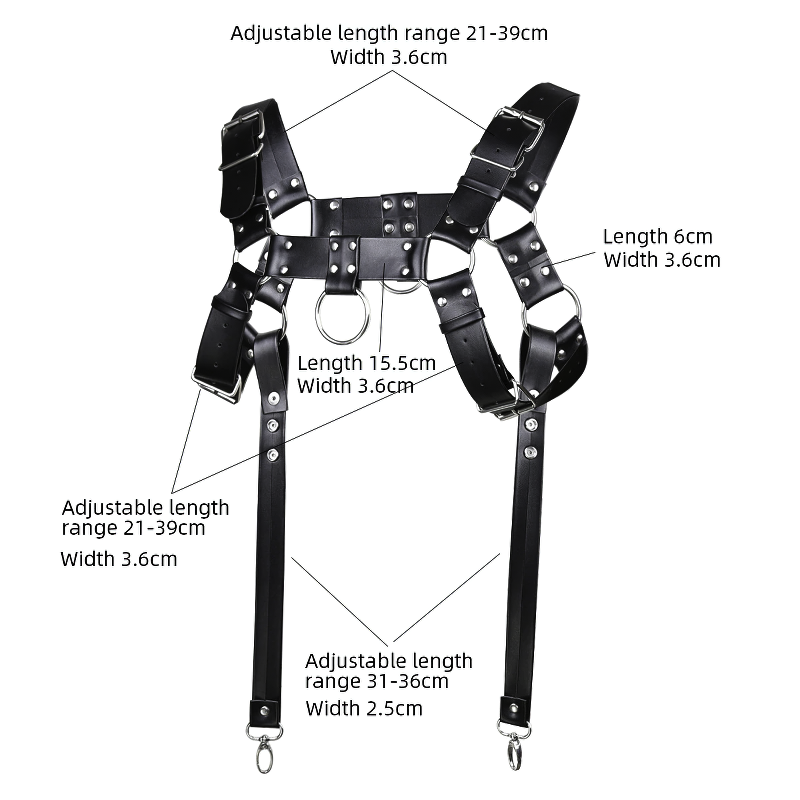 PU Leather Metal Rivets Body Bondage Harness / Goth Punk Adjustable Body Suspenders