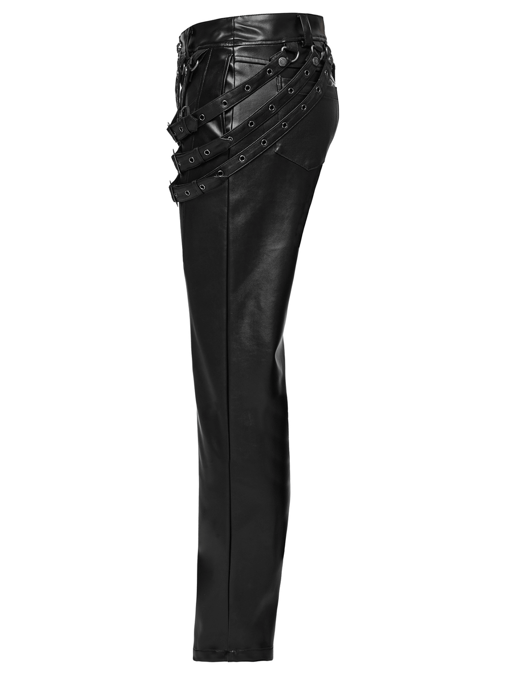 PU Leather Pants with Buckle Details and Punk Edge