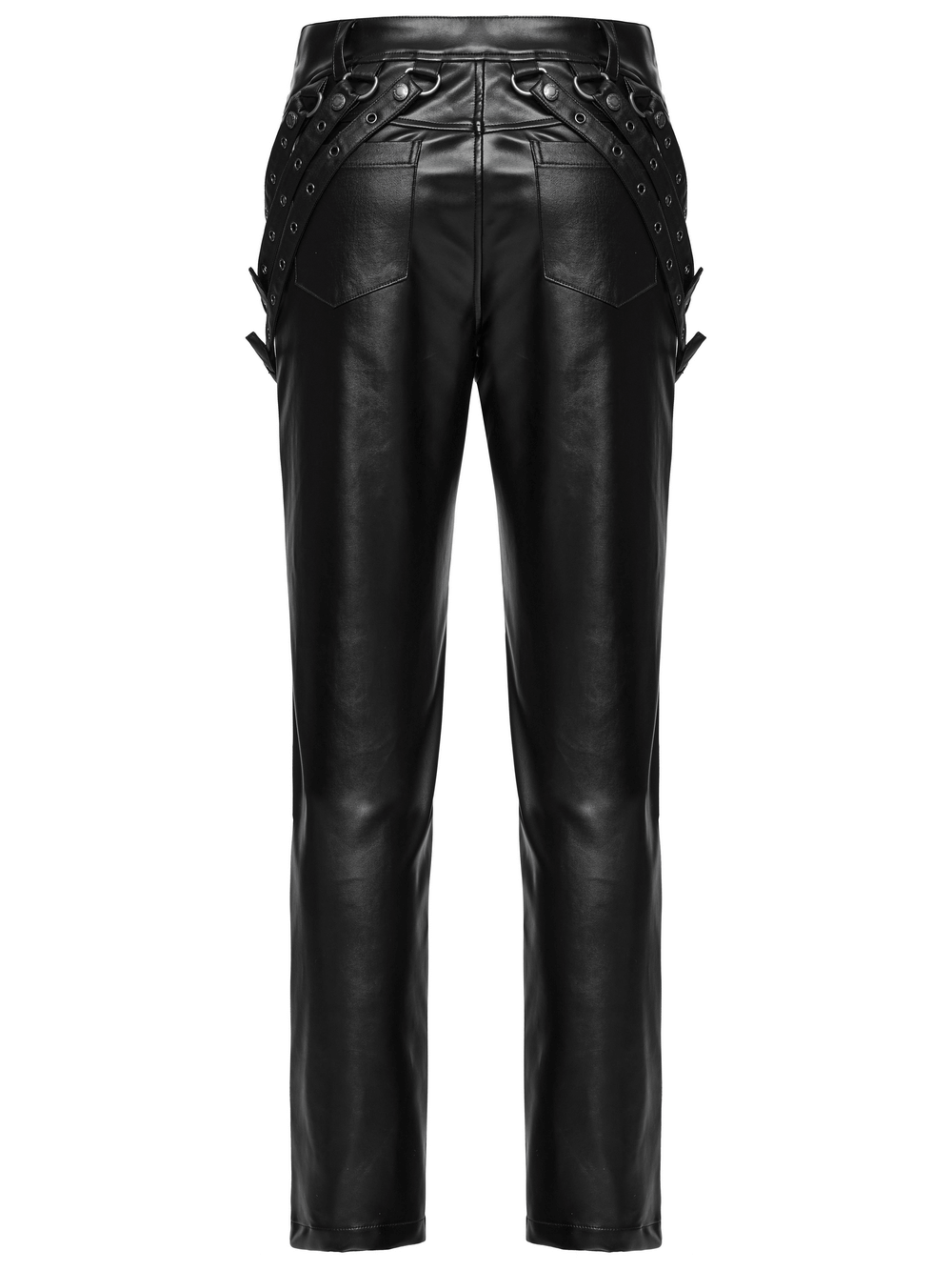 PU Leather Pants with Buckle Details and Punk Edge