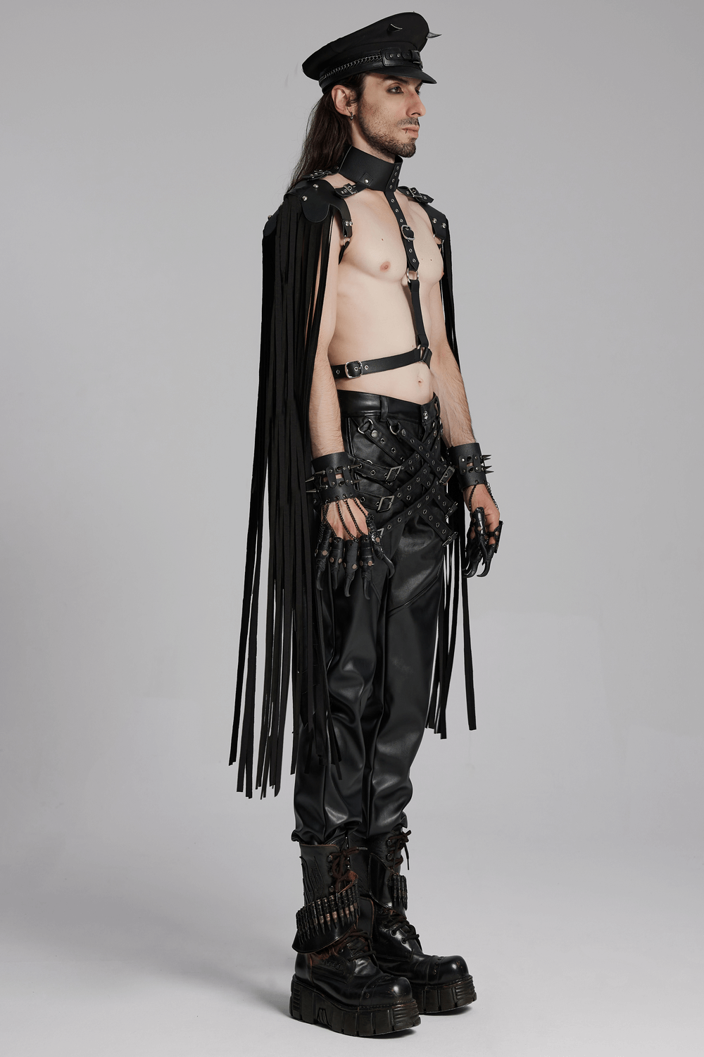 PU Leather Pants with Buckle Details and Punk Edge